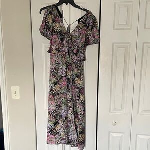 Watercolor Floral Satin Midi Dress